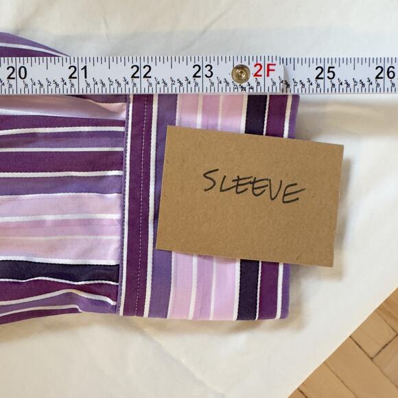 Faconnable Women's Striped Button Up Long Sleeved Shirt Size L Purple Cotton - Picture 8 of 8